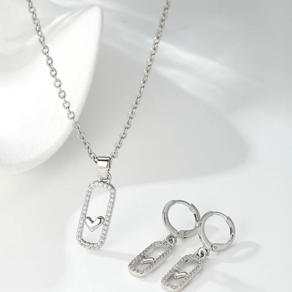 E-commerce de alta calidad lujoso ligero todo el cobre de zirconio micro zinc colgante de piedra collar de pendientes rectangulares para mujeres conjunto de pendientes image 4
