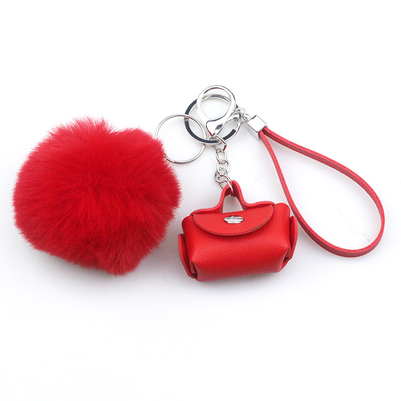 Original Design Solid Color Pu Leather Pom Poms Bag Pendant Keychain 1 Piece display picture 6