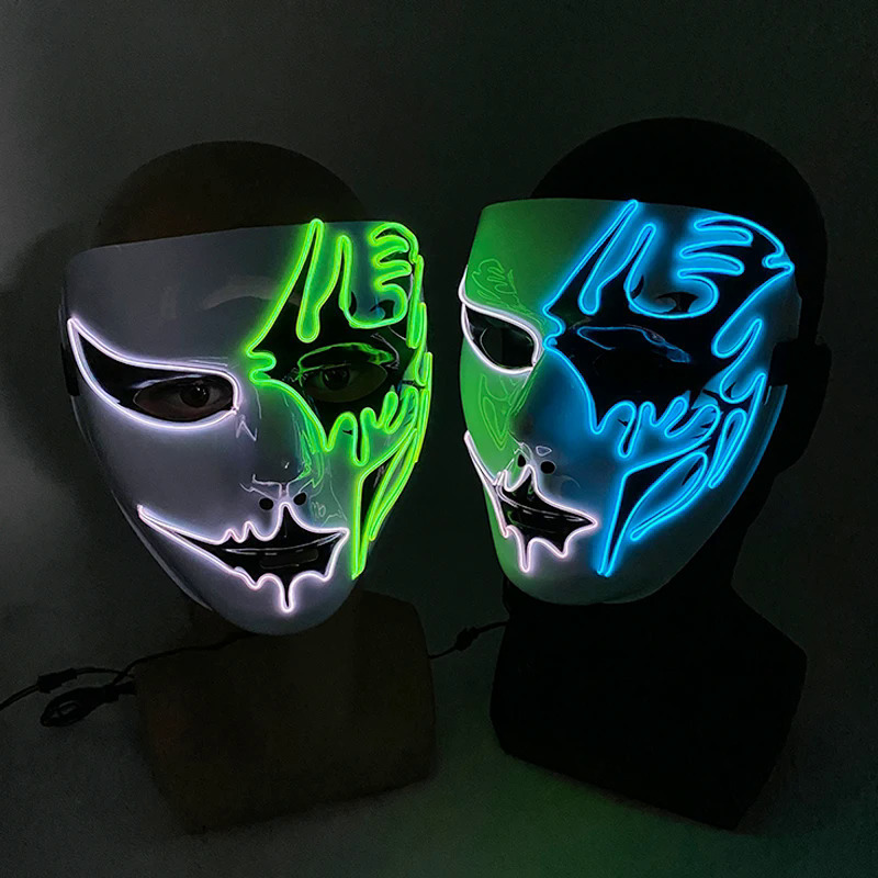 Máscara LED Luminosa de Halloween de Plástico Pintada a Mano para Fiesta