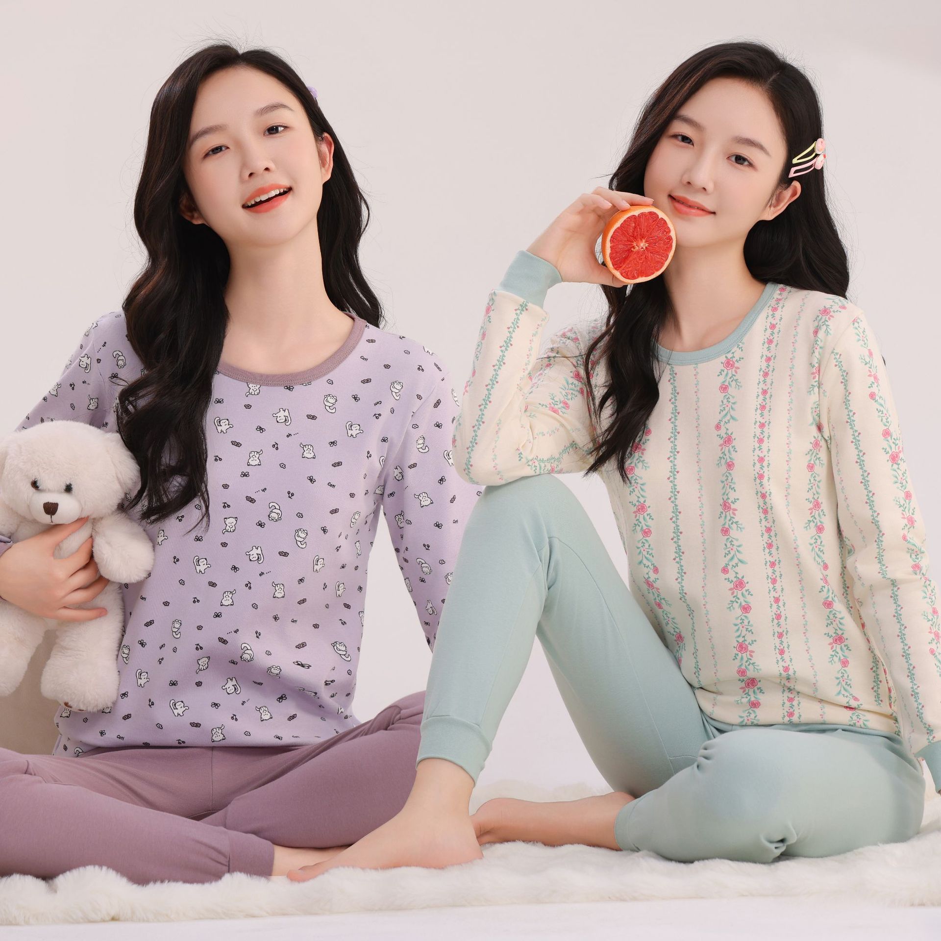 少女秋衣秋裤套装女大童儿童初中高中学生青少年保暖内衣纯棉毛衫