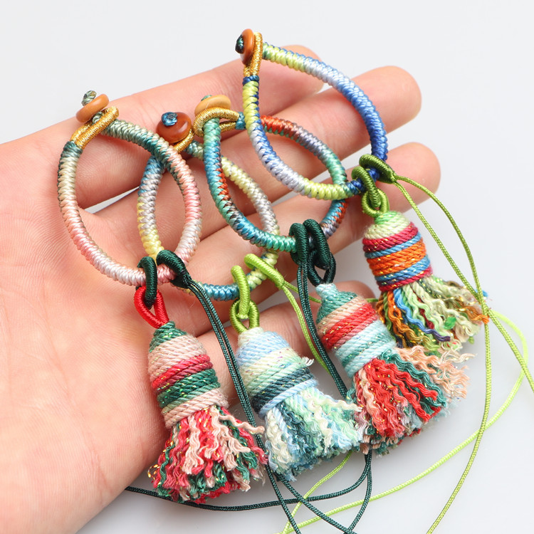 编织绳藏式流苏包挂车钥匙扣挂绳挂饰品彩色渐变金刚结葫芦民族风