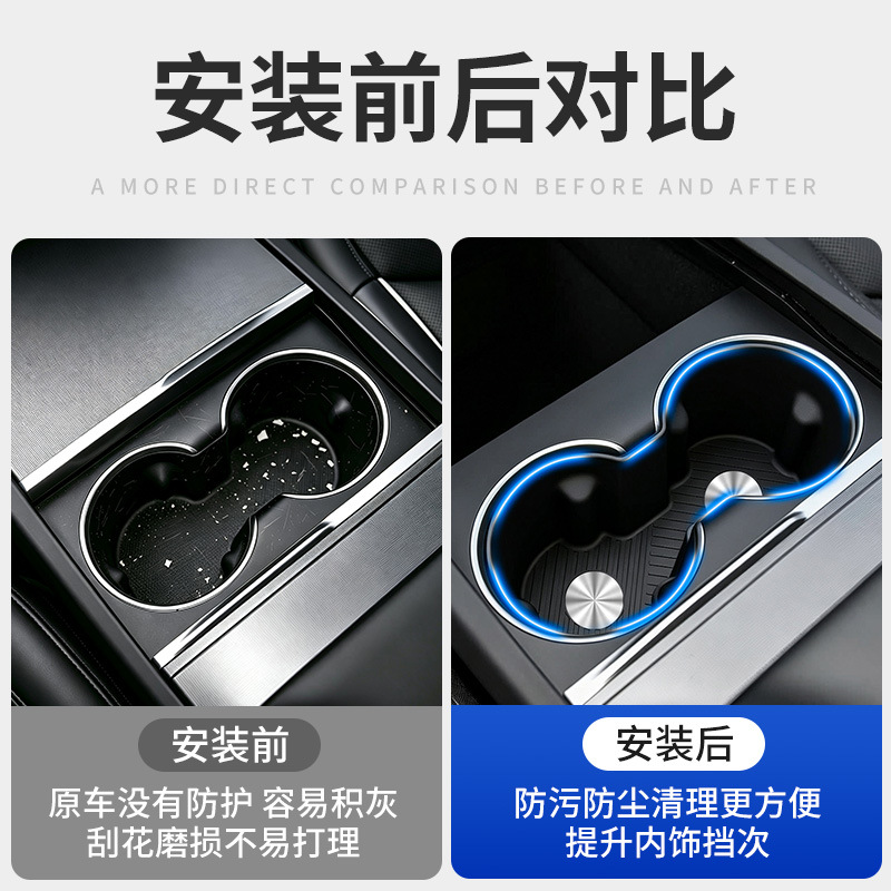 Suitable for Tesla Model 3 new version center console cup holder protective cover, front row silicone anti-slip mat interior accessories