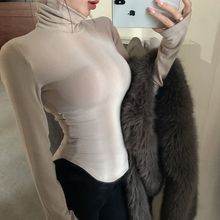 纯欲堆堆高领打底衫内搭2023春秋韩版长袖T恤女辣妹紧身修身上衣