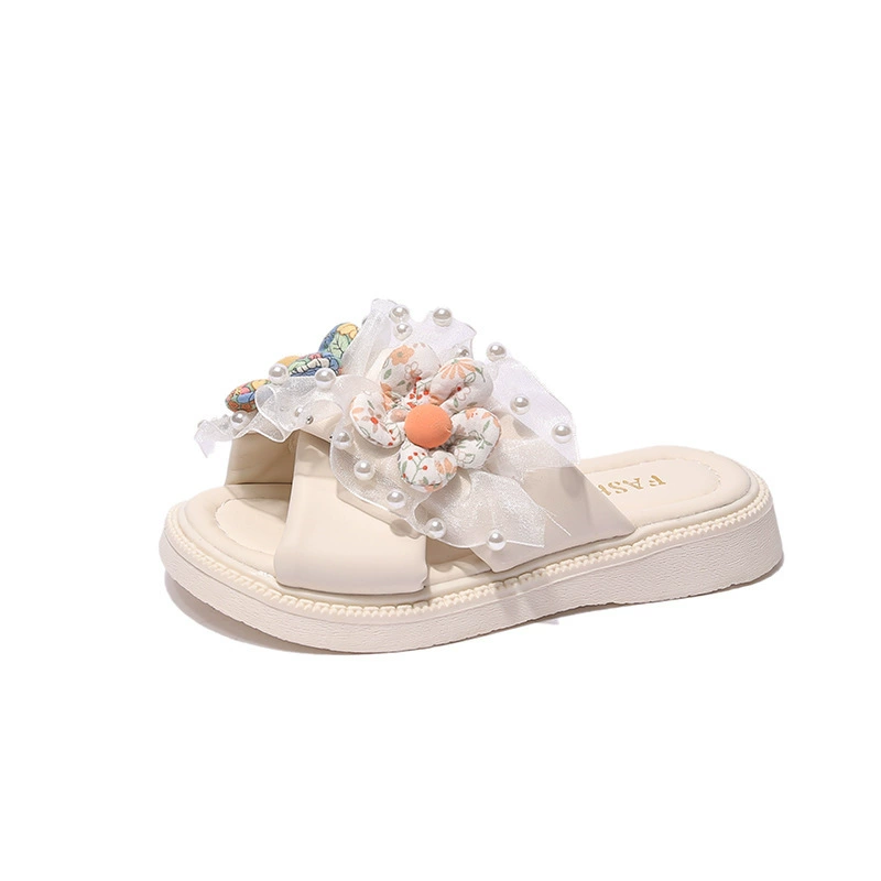 Slippers, summer footwear, universal slide for princess, flowered, Korean style