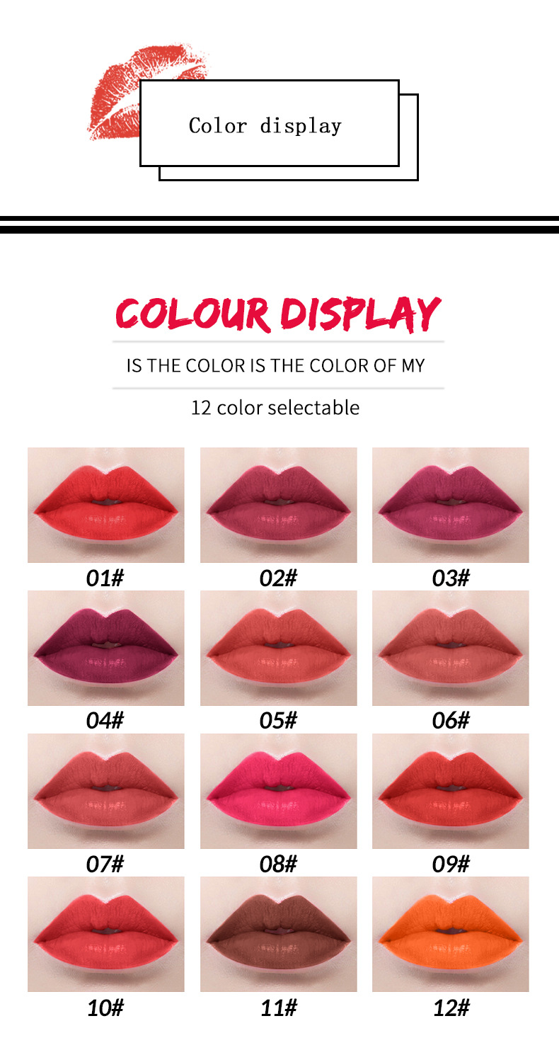 VIBELY European and American export matte non-stick cup lip liner lipstick 12-color line lip liner makeup cross-border wholesale undefined