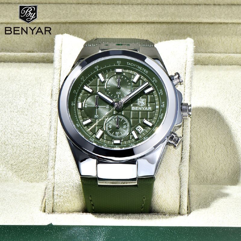 Benyar BY5206 reloj de hombre de moda correa deportivo cronógrafo multifunción reloj de cuarzo impermeable