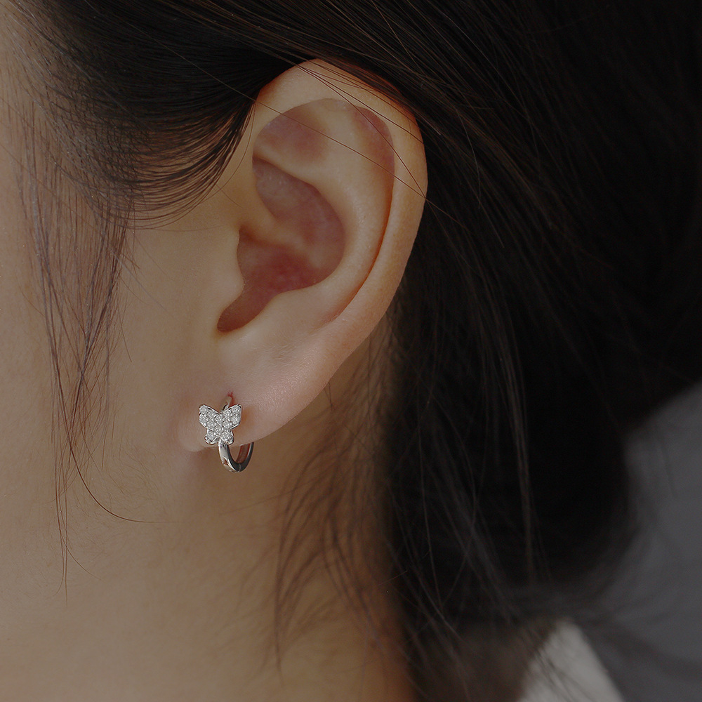 Sweet Butterfly Sterling Silver Plating Rhinestones Earrings 1 Pair