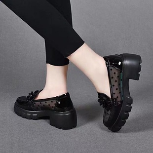 Mesh Sandals Cut Out 2025 Summer New Style Breathable Thick-Soled Leather Shoes Non-Slip Loafers Flats Popular Women's Shoes