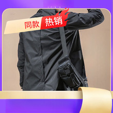 春秋季新款简约商务中长款夹克男士潮流拼接口袋翻领风衣外套