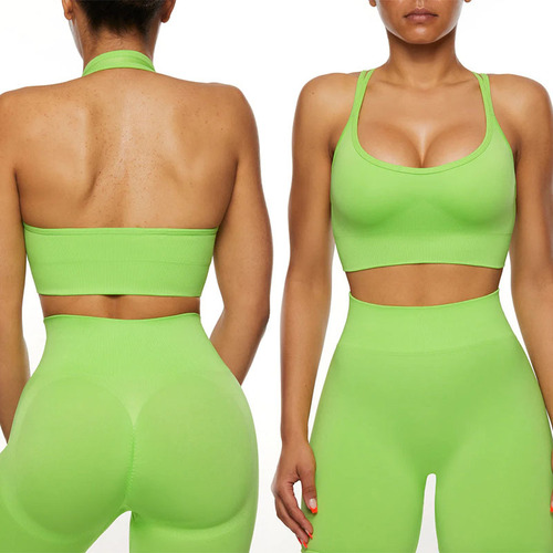 Autumn European and American yoga wear high-waist peach hip sports suit sexy halter neck fitness wear seamless yoga suit for women