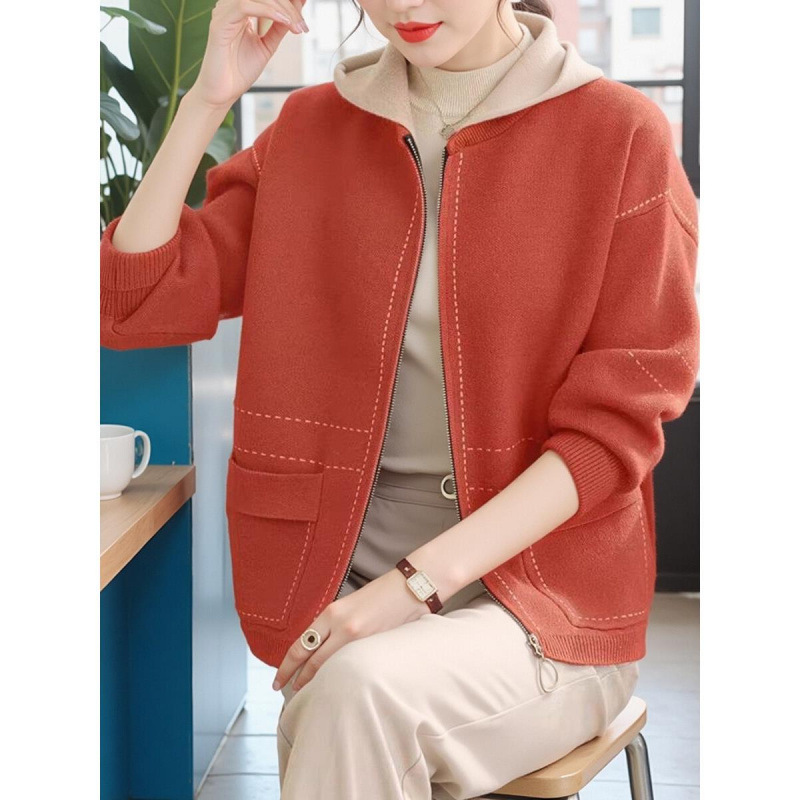 Mother Clothes Spring and Autumn Western Style Knitted Cardigan Casual Fashion Middle-aged and Elderly Women's plus size Hooded Sweater Coat Trendy