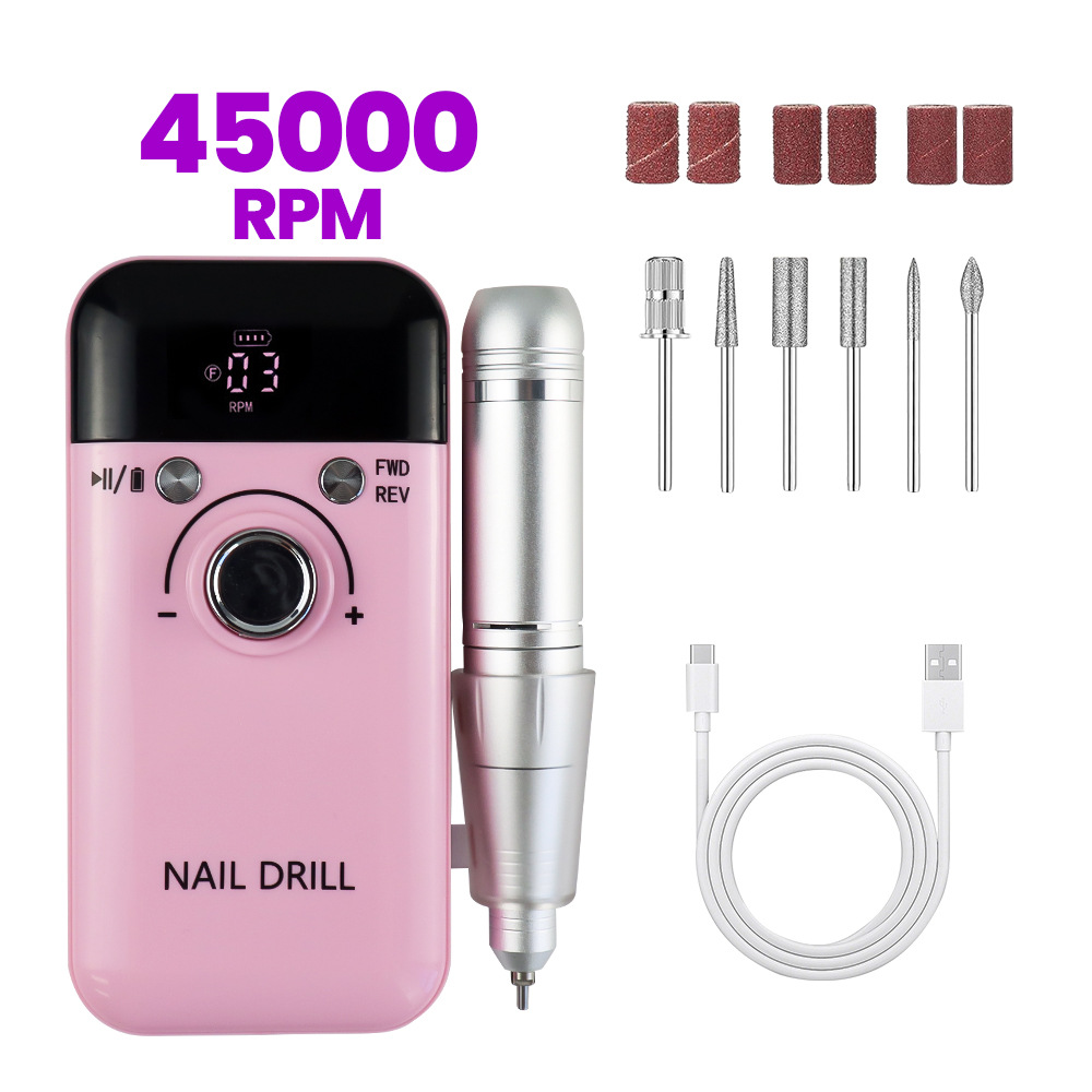 Transfronterizo pulitador de uñas conjunto de pulitador de uñas portátil recargable 45000 rpm pulitador de uñas de descarga de uñas