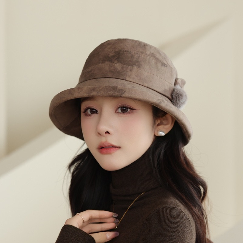 秋冬季妈妈洋气渔夫帽子女百搭卷边水墨花优雅中老年人可折叠盆帽|undefined