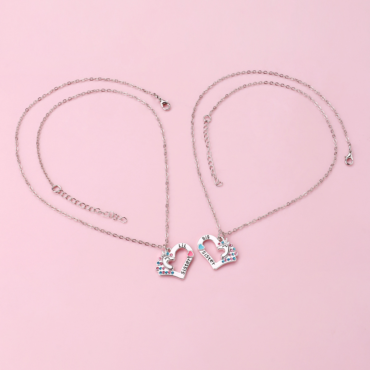 Alloy Material Cute Letter Heart Shape Alloy Inlay Rhinestones Kid'S Pendant Necklace