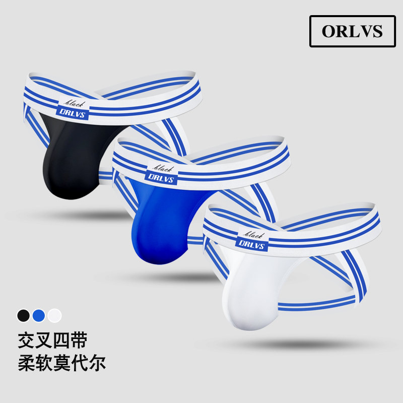 Orlvs Cross Four-Band Thong Men's Sexy Modal Low-Waist U-Convex Bag Butt-Lifting Sports Underwear Sexy Style Orlvs Cross Four-Band Thong Men's Sexy Modal Low-Waist U-Convex Bag Butt-Lifting Sports Underwear Sexy Style