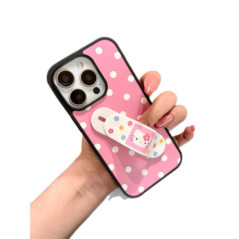 Casual Polka Dot Suitable for Apple 17Pro Mobile Phone Case 16Kitty Band-Aid Holder 15 Internet Celebrity 13 Hard 14 Frosted