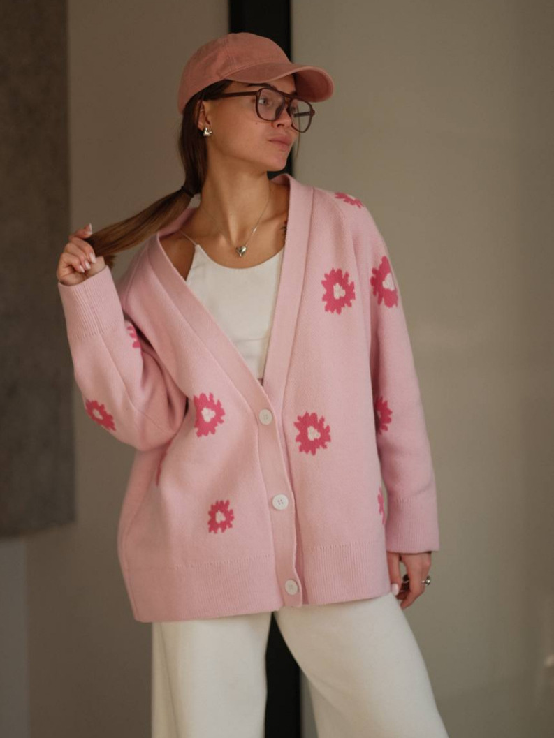 2025 otoño y invierno nuevo suelto fresco dulce margarita suéter jacquard mujer color contraste chaqueta de punto de cuello en V image 2