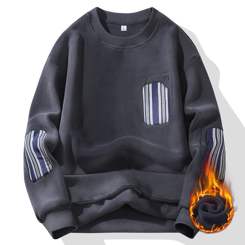 Fleece-Lined Sweatshirt Men, New Thickened Youth Warm Top, Winter Loose Base Shirt For Men_voghion.com