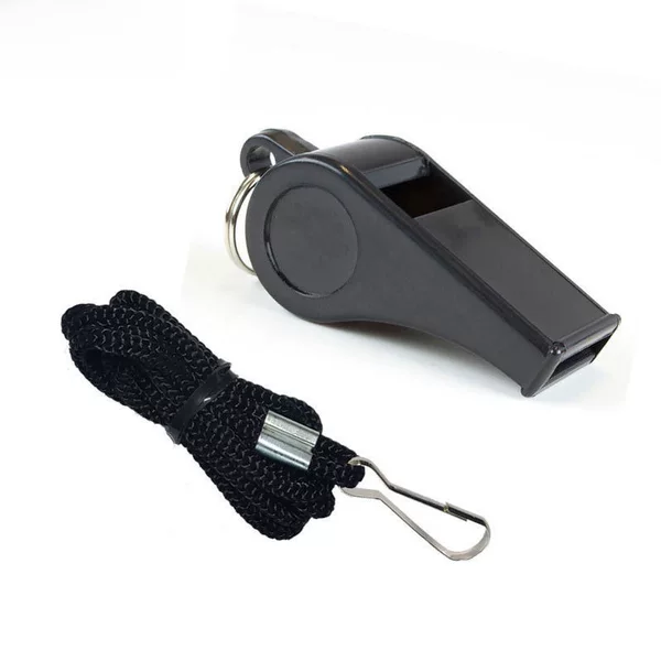 Wholesale Black Environmentally Friendly Plastic Referee Medium Kidsren's Lanyard Whistle Survival Whistle