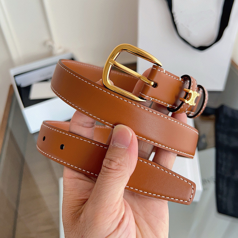 New Arc De Triomphe 2.5cm Pin Buckle Belt First Layer Cowhide Women's Belt Thin Fashion Versatile Trouser Belt with Jacket