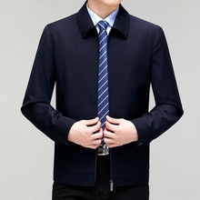 专柜品牌男装羊毛夹克中老年休闲商务翻领外套奢华秋季纯色茄克衫