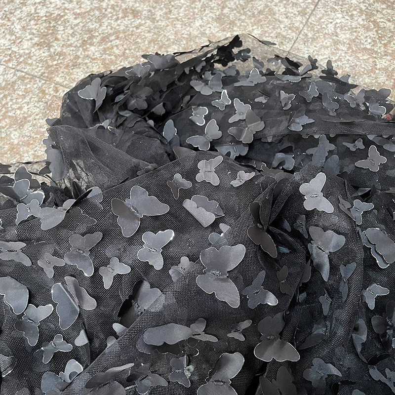 Venta caliente transfronteriza bordado 3D tridimensional gradiente mariposa tela de malla falda de los niños muñeca hilo foto decoración suministros