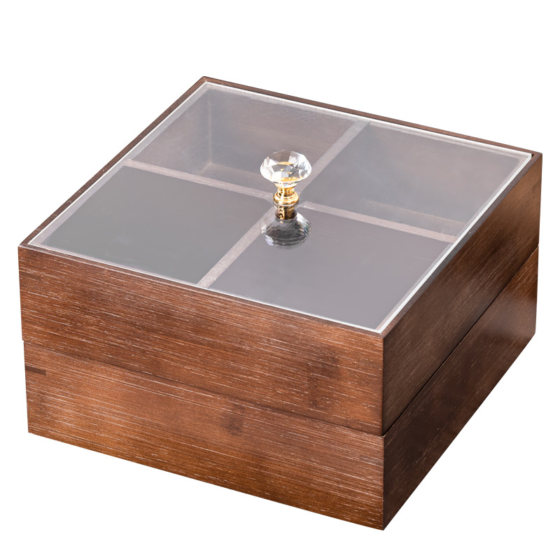 Nueva caja de frutas secas de madera china, caja de almacenamiento de bocadillos de nueces, bandeja de frutas dividida, bandeja de dulces doméstica de nueva casa