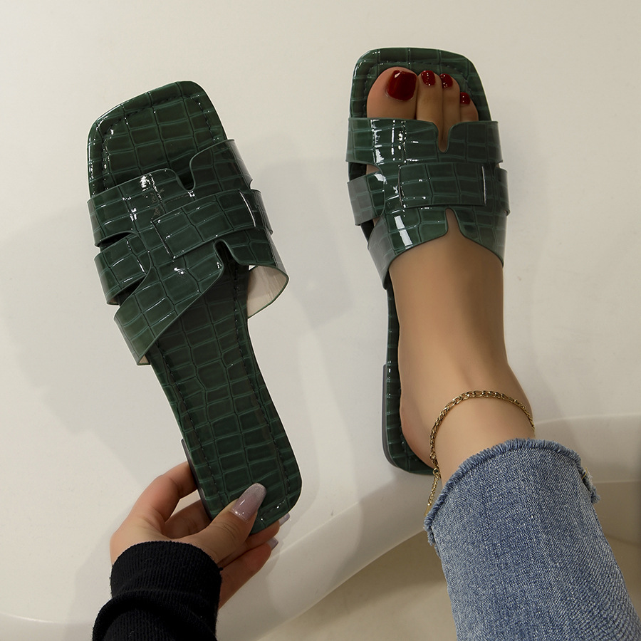 Slippers Korean solid color flat slippers for women European and American foreign trade square head breathable slip on home slippers for women_voghion.com