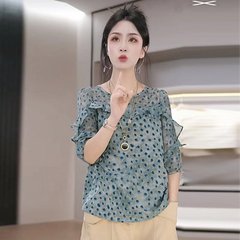 直播爆款一件代发2025夏季新款时尚时尚减龄荷叶袖碎花薄款小衫潮
