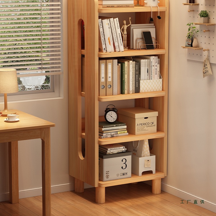 Solid Wood Floor-Standing Bookshelf Storage Rack Home Bookcase Reading Rack Simple Living Room Storage Children's Storage Storage Cabinet