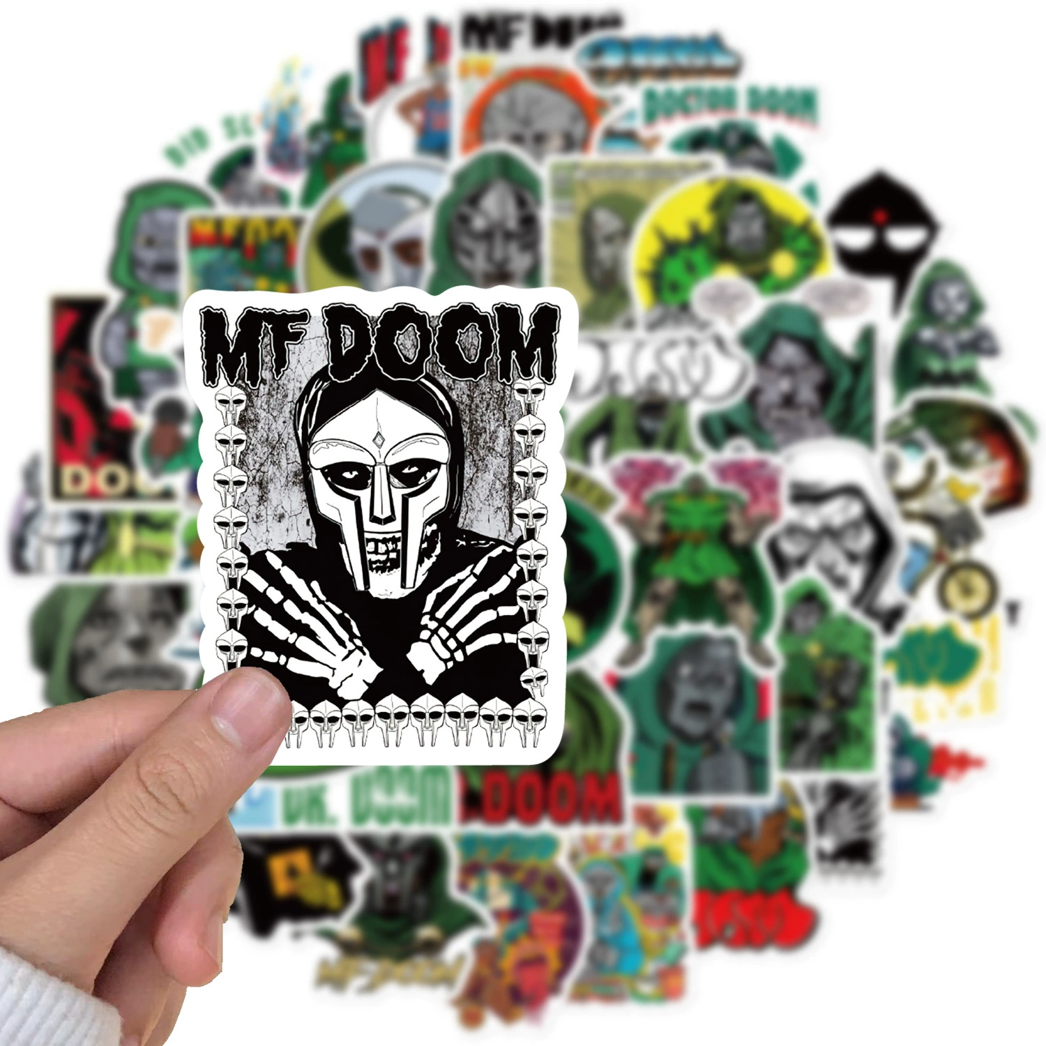 Набор 50 листов неповторяющихся ретро-стикеров Mf Doom для декора блокнота, телефона, граффити