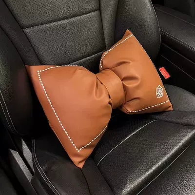 Headrest – neck pillow lumbar support Four - brown-leather-embroidered-camellia-lumbar-support