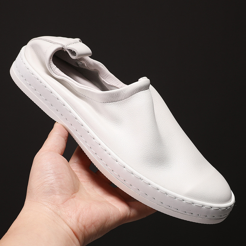 Men's Casual Leather Shoes Summer Comfortable Breathable All-match Korean Style Fashionable Shoes White Shoes Men's Slip-on Shoes