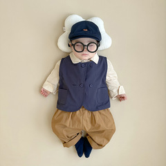 Baby and Toddler Clothes Unisex Baby Korean Style Fashion V-Neck Top Versatile Casual Practical Sleeveless Vest Spring and Autumn Outing