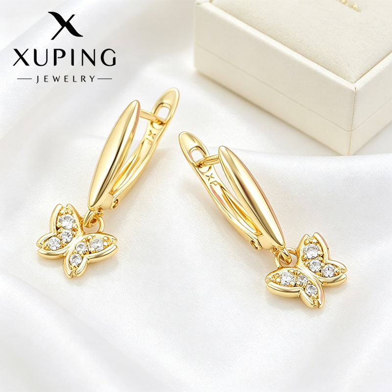Xuping moda gemas artificiales mariposa lingüilla orejas de aleación de cobre chapado 14k temperamento simple orejas al por mayor mujeres