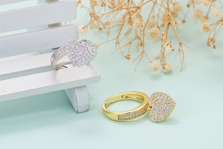 Copper Material Geometric Pattern Korean Heart-shaped Pendant Ring