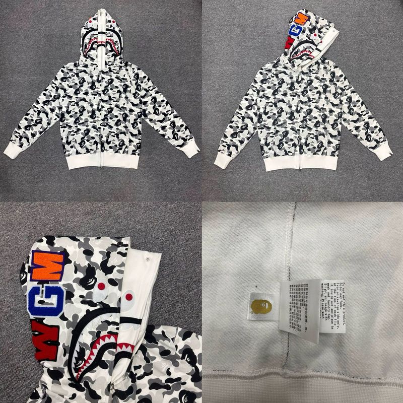 トレンディなブランド BAPE サメ迷彩ジッパースウェットシャツ男性と女性のカップル用ルーズトレンディなベルベットフード付きカーディガンジャケット男性用|undefined
