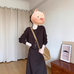 法式针织连衣裙子女2025新款春秋慵懒风高级感毛衣气质长裙套装裙