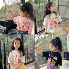 Children's Short Sleeve 2023 Spring Collection New Korean Style Cartoon T-Shirt for Little Girls Casual Base Shirt Summer Top Trendy