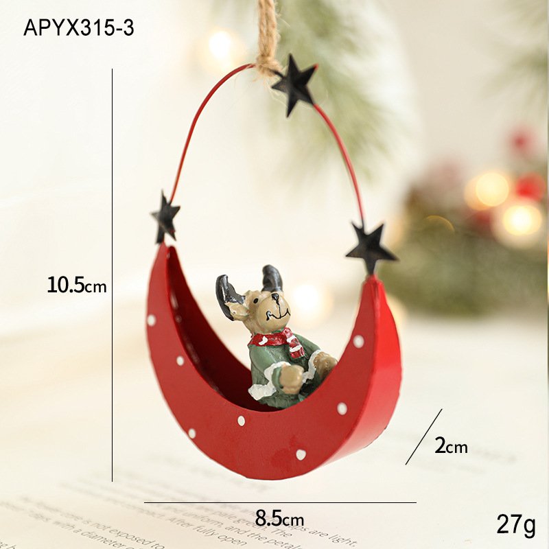Navidad colgante de hierro forjado forma alienígena nave luna muñeco de nieve alce Santa colgante árbol de Navidad colgante decoración de mesa