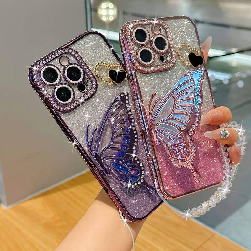 流砂蝶ホルダー Apple 16promax 携帯電話ケース iphone15 ラインストーングリッターソフトシェル 14 電気メッキに適しています|undefined