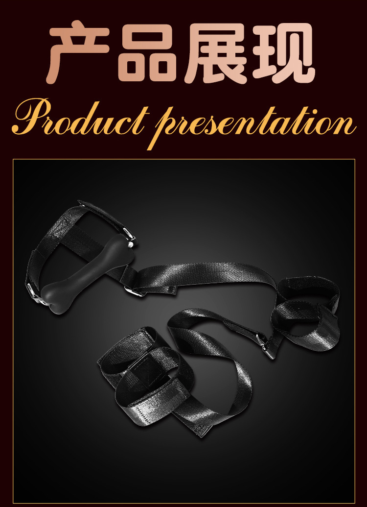 Jiuai Bed Bondage Set with Handcuffs, Mouth Gag and Ankle Cuffs, Black Nylon and Alloy — detail image 11