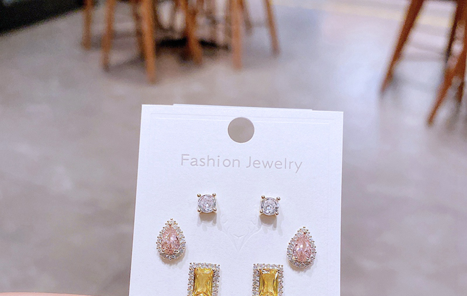 Korean Earrings Set Exquisite Color Water Drop Geometric Zircon Earrings Combination display picture 7