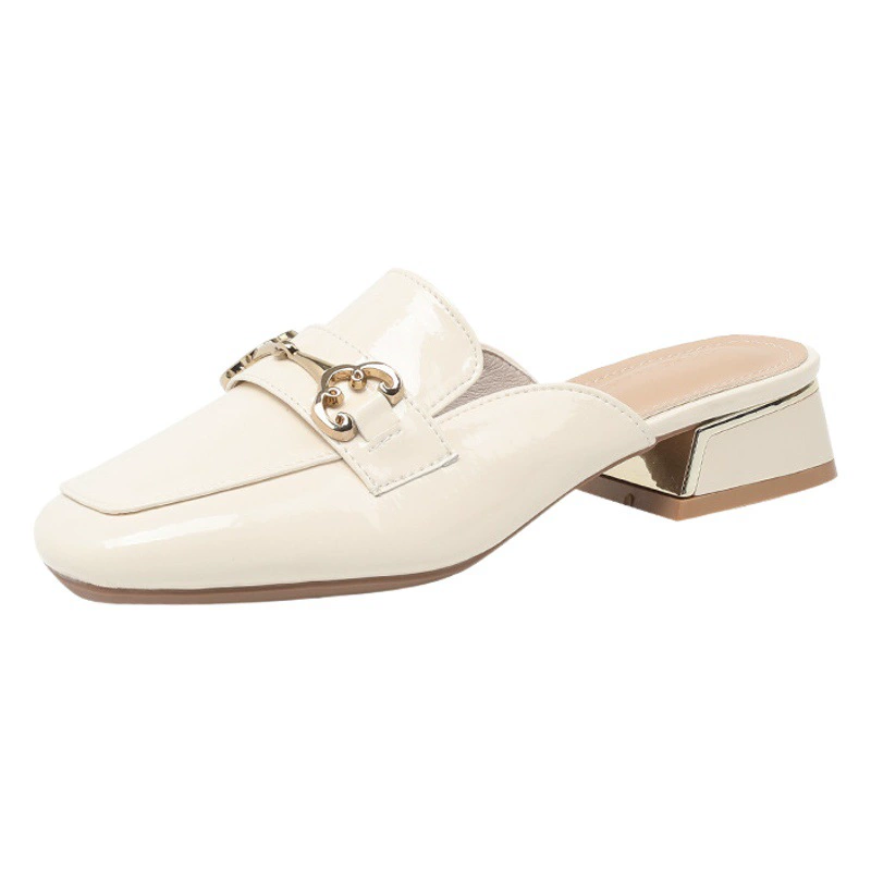 Женские шлепанцы на массивном каблуке с закрытым носком, новая модель весна-лето 2025, подходят для улицы, высококачественные универсальные ленивые тапочки, полузакрытые, большие размеры.