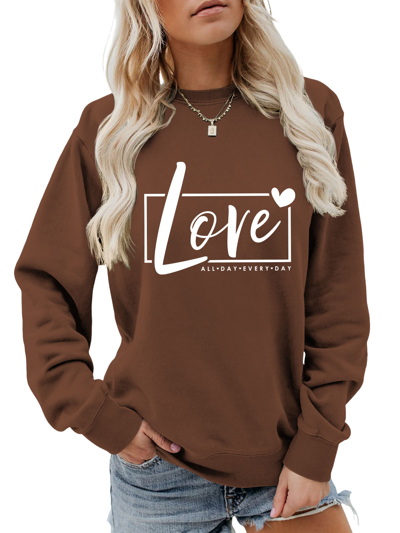 Women's Hoodies Long Sleeve Printing Basic Streetwear Letter Heart Shape display picture 10