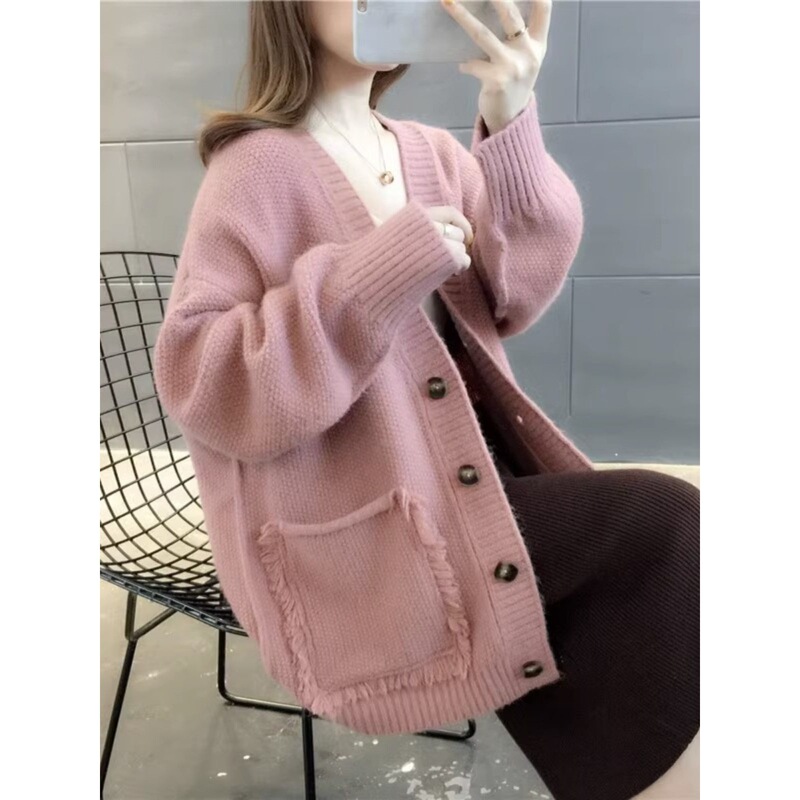 Sweater Jacket Women's Cardigan Spring and Autumn New Loose Outer Wear Lazy Style Foreign Style Collar New Top