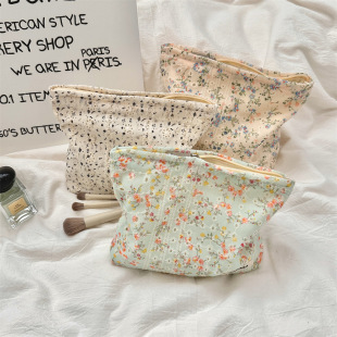 410123 Fresh Floral Canvas Cosmetic Bag Women's Portable Large Capacity Travel Wash Bag Skin Care Storage Bag