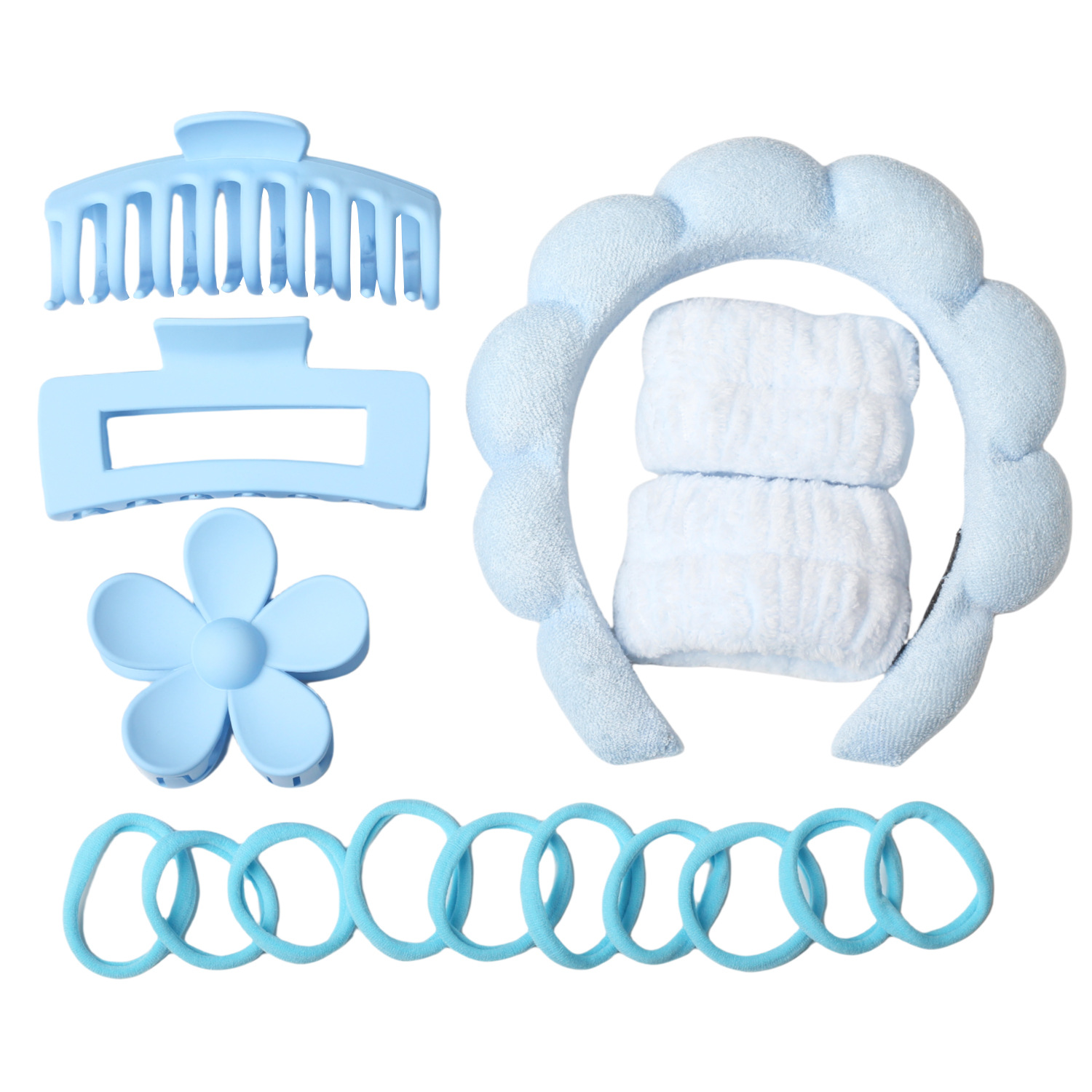 Diadema de nube de giro de esponja transfronteriza, pulsera de lavado de cara, anillo para el cabello de nailon, juego de pinzas de plástico grande, accesorios para el cabello image 15