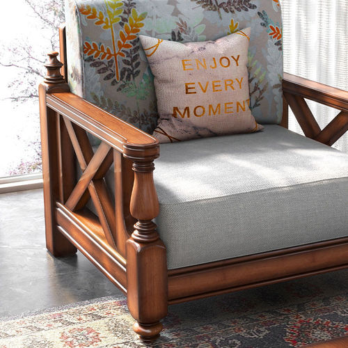 American country-style solid wood sofa with fabric decorations, small apartment living room retro furniture pastoral 123 combination three-seater sofa
