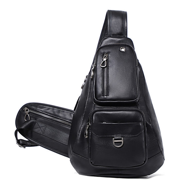 Túi đeo ngực nam da bò thật cổ điển 18×8×31 cm — Màu đen
